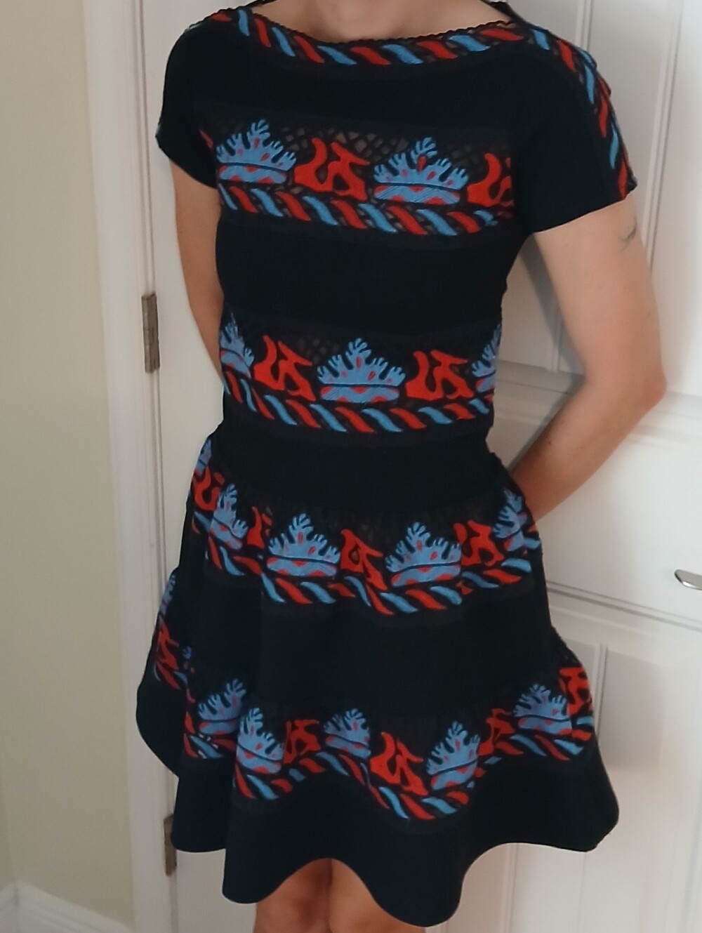 Teria Yabar Black Embroidered Flared Festive Dress Valentino Style
